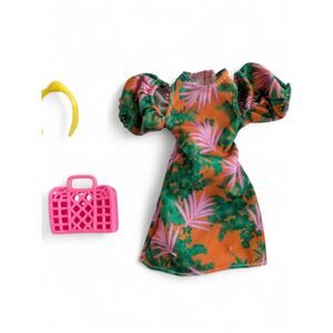 Barbie Doll Outfit Tropical Dress Pink Handbag Yellow Headband HBV32